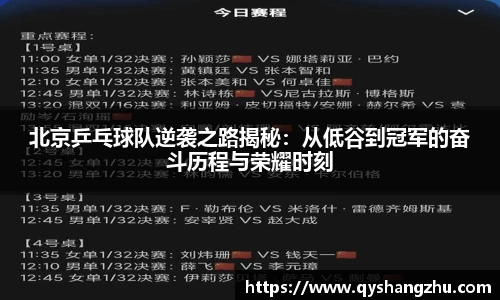 北京乒乓球队逆袭之路揭秘：从低谷到冠军的奋斗历程与荣耀时刻